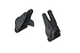 Two black plastic ARRMA rear hub carriers for RC vehicles, shown from different angles against a white background.
