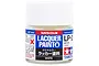 A small 10ml glass jar of Tamiya LP-2 White Lacquer Paint with a white plastic screw-on cap against a white background.