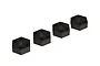 Four black hexagonal wheel hex adapters for RC cars arranged in a diagonal line against a white background.