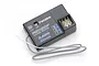 Futaba R202GF 2-channel S-FHSS 2.4GHz RC receiver unit with a grey antenna wire on a white background.