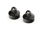 Two black aluminium shock caps for ARRMA RC vehicles, shown side-by-side against a white background.