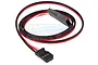 A Futaba J-style servo extension lead with black, red, and white wires coiled on a white background.