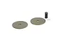 ARRMA slipper clutch plate set including two circular metal plates, a black coil spring, and a small metal spacer on a white background.