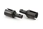 Two black metal differential outdrive cups for an RC vehicle, shown from a side angle against a white background.