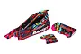 Traxxas Bandit RC buggy body shell with a vibrant Hawaiian-style paint scheme, including matching wing and nose cone pieces.