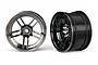Two black chrome split-spoke RC car rims shown from front and side angles against a white background.