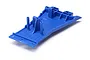 A blue Traxxas Slash 2WD LCG lower chassis part shown from a high-angle studio perspective.