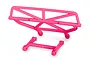 A bright pink Traxxas rear bumper and separate bumper mount for an RC vehicle, shown against a white background.