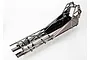 A black chrome Traxxas 1/8 scale drag car main chassis frame isolated on a white background.