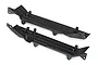 Two black plastic floor pan components for the Traxxas TRX-4 RC crawler, shown from an angled perspective against a white background.
