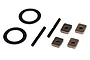 Traxxas differential hardware set including two washers, two pins, and four small metal plates on a white background.