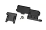 Traxxas 1/8 Drag Car Telemetry Expander Chassis Mount parts including two black plastic mounting brackets and three small metal screws.