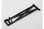 A black plastic battery hold-down strap for a Traxxas RC vehicle, featuring a cross-braced design.