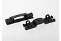 Two black plastic Traxxas shock mount and wire retainer components shown against a white background.