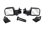 Traxxas 2017 Ford Raptor RC body side mirror kit including two black mirrors, two mounting bases, and two screws on a white background.