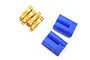 E-Flite EC5 connector set including two blue plastic housings and four gold-plated bullet connectors on a white background.