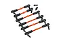 A set of orange anodized aluminium turnbuckle linkages with black plastic rod ends for an RC car, arranged on a white background.
