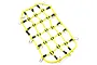 A yellow elastic luggage net for 1/10 scale RC vehicles, featuring black connectors and small metal hooks around the perimeter.