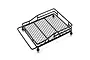 A black metal roof rack for 1/10 scale RC cars, featuring a wire mesh base and raised side rails, isolated on a white background.