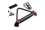 A black aluminium RC front bumper with red shackles, LED light wiring, and mounting hardware on a white background.