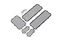 A set of black plastic window guard grilles for an RC crawler, including various sizes and a small bag of mounting screws on a white background.