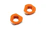 Two orange anodized aluminium bearing hubs for HPI Sprint 2 RC cars, shown from a top-down angle on a white background.