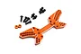 An orange anodized aluminium rear shock tower for an RC car, accompanied by four black screws, two ball studs, and two small orange spacers.
