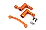 Yeah Racing orange aluminium steering set for HPI RS4 Sport 3, including steering arms, a drag link, screws, and ball bearings.