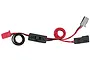 Futaba receiver switch with charger lead featuring a black sliding switch, red and black wiring, and three connectors.