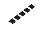 Five black rubber receiver connector covers arranged in a diagonal line on a white background.