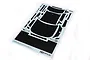 A Tamiya 1/24 scale carbon pattern decal sheet for a Subaru BRZ model car, featuring various pre-cut black decal shapes on a white backing sheet.