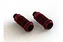 Two red anodized aluminium RC shock bodies with threaded exteriors, shown from an angled perspective against a white background.