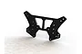 A black aluminium rear shock tower for an ARRMA RC vehicle, featuring multiple mounting holes and a cut-out design.