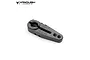 A grey anodized aluminium 25T 24mm servo horn by Vanquish Products, shown from an angled top-down perspective on a white background.