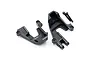 A pair of black aluminium front shock towers for the Traxxas TRX-4 RC crawler, including two mounting screws.