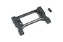A black aluminium servo mount for the Traxxas TRX-4 by Yeah Racing, shown with two small lock nuts on a white background.