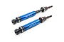 Two Yeah Racing blue and black steel heavy-duty universal drive shafts for RC vehicles, shown against a white background.