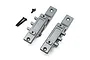 Two grey aluminium link mounts for RC cars with included black screws on a white background.