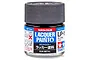 A 10ml glass jar of Tamiya LP-19 Gun Metal lacquer paint with a black ribbed screw cap against a white background.