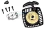 Rovan Easy Start pull start conversion kit including a black plastic pull starter, metal mounting plate, flywheel nut, and four mounting bolts.