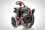 A 32cc 4-bolt 2-stroke petrol engine for RC cars, featuring a black cooling shroud, red spark plug boot, and integrated pull starter.