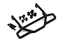 RPM black rear bumper for Traxxas Rustler RC car with mounting hardware and spacers on a white background.