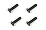 Four black metal countersunk hex head screws arranged in a grid on a white background.