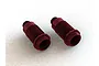 Two red anodized aluminium shock bodies for an RC car, shown against a plain white background.