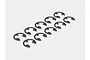 A set of ten small metal E-clips arranged in two rows against a plain white background.