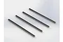 Four identical silver metal suspension pins arranged in a parallel row on a white background.