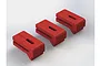 Three red ARRMA locking differential grommets arranged diagonally on a white background.