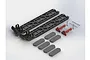 ARRMA NERO battery door and release set including two black plastic battery trays, two red release latches, springs, pins, and foam pads.