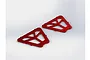 Two red anodized aluminium suspension braces for ARRMA RC vehicles, shown from an isometric angle on a white background.