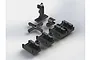 A set of black plastic cable routing components for ARRMA RC vehicles, including clips, mounts, and guides on a white background.